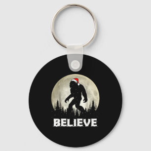 Santa Hat Bigfoot Believe Christmas Lights Rock Sa Keychain