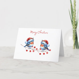 Santa Hat Birds Joyeux Noël Carte