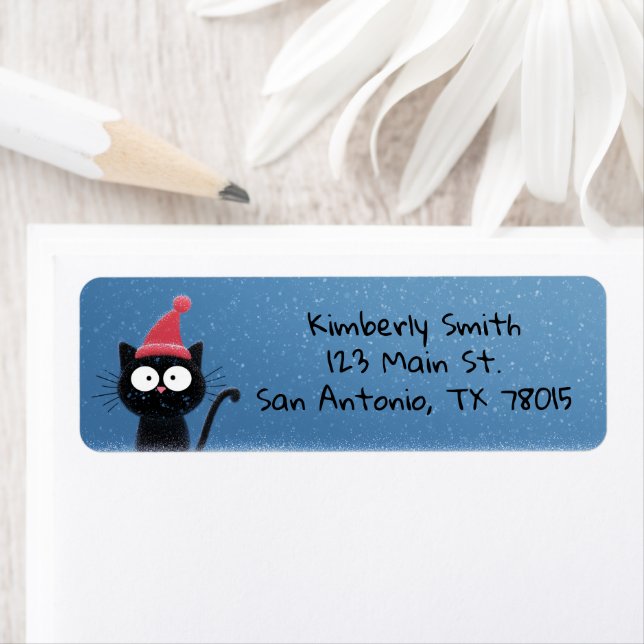 Santa Hat Black Cat Christmas Return Address (Insitu)