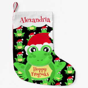 Santa Hat Black Frog Cartoon Pattern Name Novelty Small Christmas Stocking