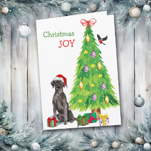 Santa Hat Black Lab Retriever and Holiday Tree