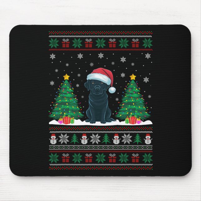 Santa Hat Black Labrador Dog Xmas Tree Lights Ugly Mouse Pad (Front)