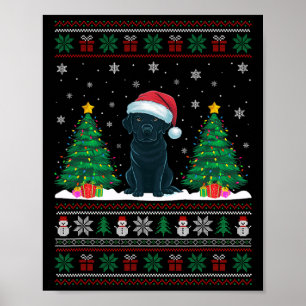 Santa Hat Black Labrador Dog Xmas Tree Lights Ugly Poster