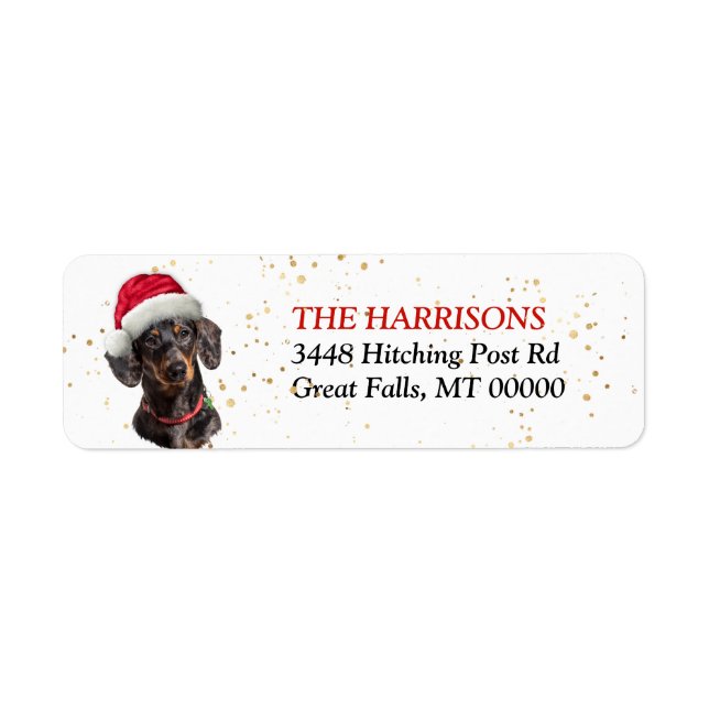 Santa Hat Black Tan Dachshund Adresse de retour (Devant)