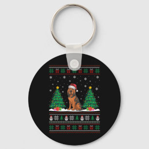 Santa Hat Bloodhound Dog Christmas Tree Lights Ugl Keychain