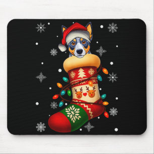Santa Hat Blue Heeler Dog In Christmas Socks Men W Mouse Pad