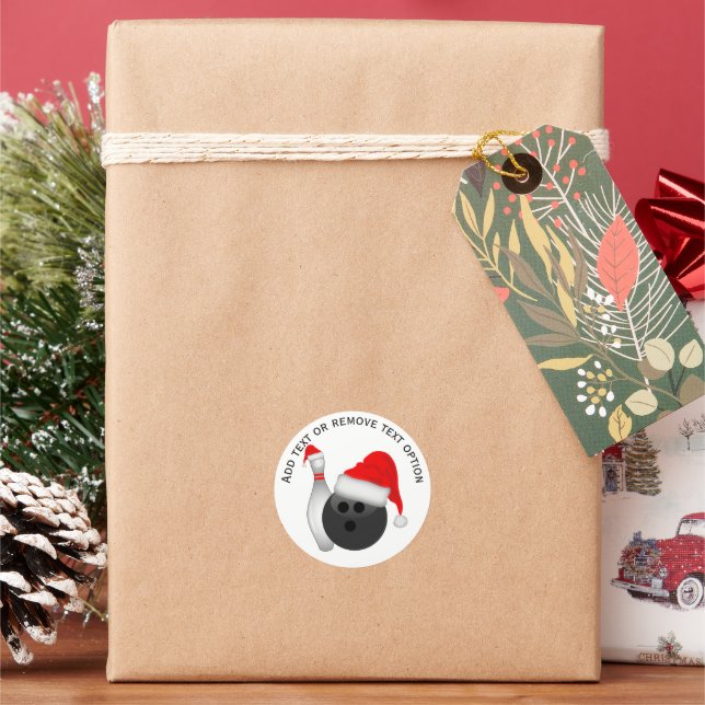 Santa Hat Bowling Ball Christmas Classic Round Sticker (Holiday)