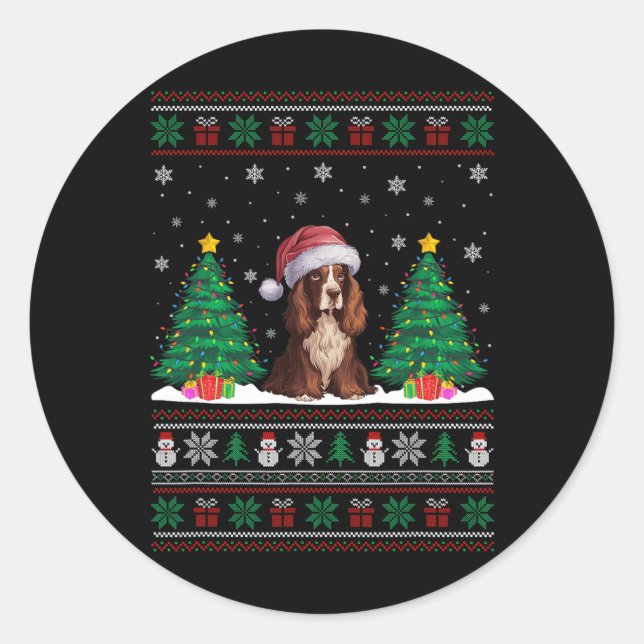 Santa Hat Boykin Spaniel Dog Xmas Tree Lights Ugly Classic Round Sticker (Front)