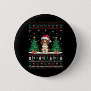 Santa Hat Brittany Spaniel Dog Xmas Tree Lights Ug 2 Inch Round Button