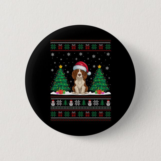 Santa Hat Brittany Spaniel Dog Xmas Tree Lights Ug 2 Inch Round Button (Front)
