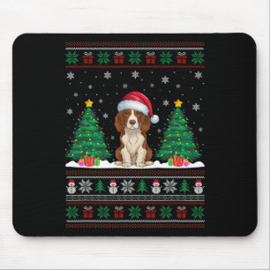 Santa Hat Brittany Spaniel Dog Xmas Tree Lights Ug Mouse Pad