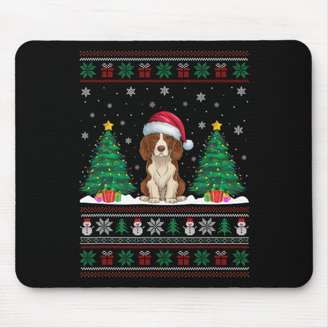 Santa Hat Brittany Spaniel Dog Xmas Tree Lights Ug Mouse Pad (Front)