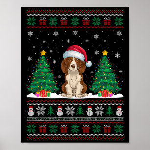 Santa Hat Brittany Spaniel Dog Xmas Tree Lights Ug Poster