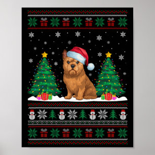 Santa Hat Brussels Griffon Dog Xmas Tree Lights Ug Poster