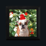Santa Hat Bulldog Christmas Tree Snowman Gift Box<br><div class="desc">Cute Bulldog photo with Christmas Tree Snowman Gift Box in background. A perfect gift for Christmas!</div>