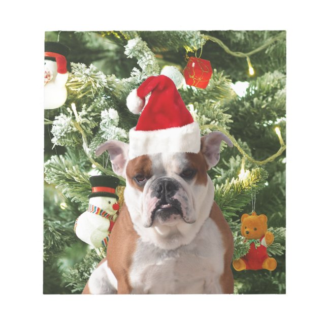 Santa Hat Bulldog Christmas Tree Snowman Gift Box Notepad (Front)