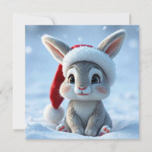 Santa Hat Bunny Christmas Greeting Card