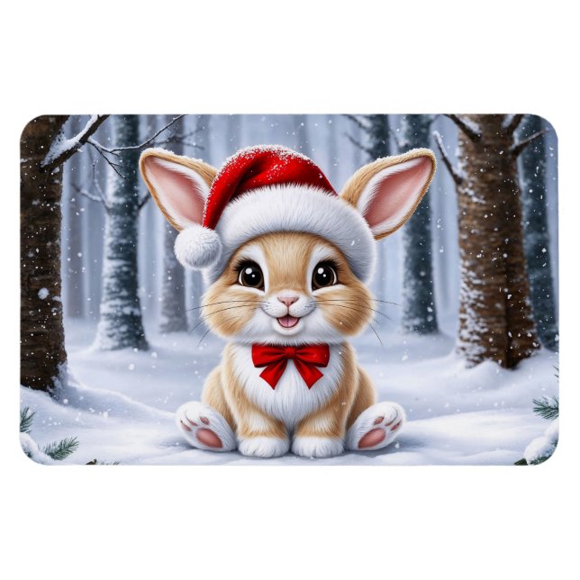 Santa Hat Bunny Magnet (Horizontal)