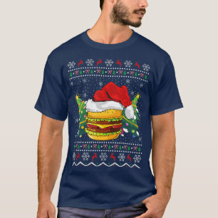 Santa Hat Burger Lover Xmas Gift Ugly Burger Chris T-Shirt