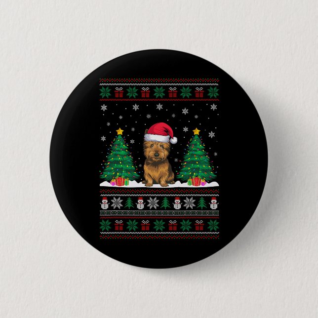 Santa Hat Cairn Terrier Dog Xmas Tree Lights Ugly  2 Inch Round Button (Front)
