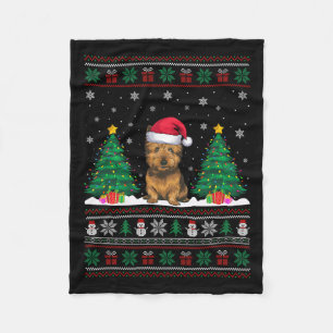 Santa Hat Cairn Terrier Dog Xmas Tree Lights Ugly Fleece Blanket