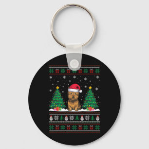 Santa Hat Cairn Terrier Dog Xmas Tree Lights Ugly  Keychain