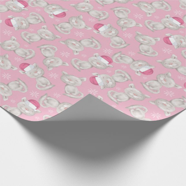 Santa Hat Cat Pink Christmas Wrapping Paper (Corner)