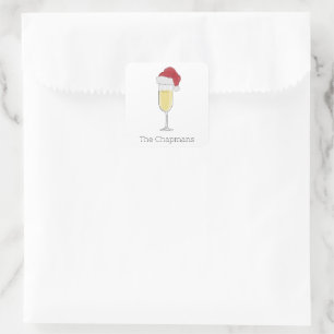 Santa Hat Champagne Personalized Christmas Square Sticker