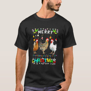 Santa Hat Chicken Lights Xmas Funny Merry Christma T-Shirt