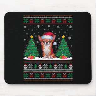 Santa Hat Chihuahua Dog Christmas Tree Lights Ugly Mouse Pad