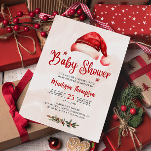 Santa Hat Christmas Baby Shower  Invitation