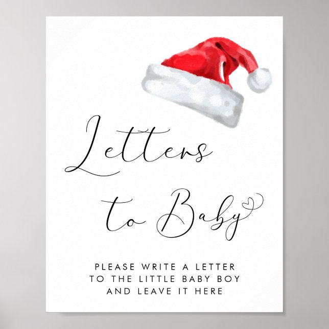 Santa Hat Christmas Baby Shower Letters to Baby Poster (Front)
