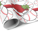 Santa Hat Christmas Baseball | DIY Name Wrapping Paper<br><div class="desc">🥇AN ORIGINAL COPYRIGHT ART DESIGN by Donna Siegrist ONLY AVAILABLE ON ZAZZLE! ⭐⭐⭐⭐⭐ 5 Star Review. Christmas Gift Wrapping Paper. ✔NOTE: ONLY CHANGE THE TEMPLATE AREAS NEEDED! 😀 If needed, you can remove the text and start fresh adding whatever text and font you like. 📌If you need further customization, please...</div>