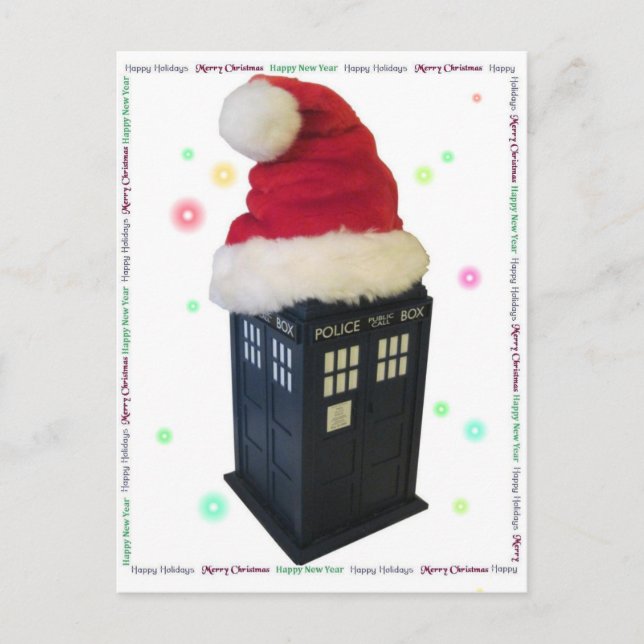 santa hat christmas blue police box holiday postcard (Front)