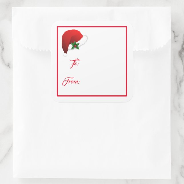 Santa Hat Christmas Holiday Gift Tag Sticker (Bag)