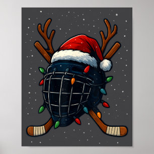 Santa Hat Christmas Ice Hockey Helmet Player Reind Poster