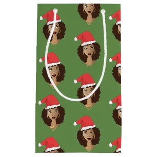 Santa Hat - Christmas Natural Beauty Green Small Gift Bag