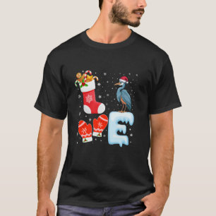 Santa Hat Christmas Stocking Holiday Heron Lovers T-Shirt