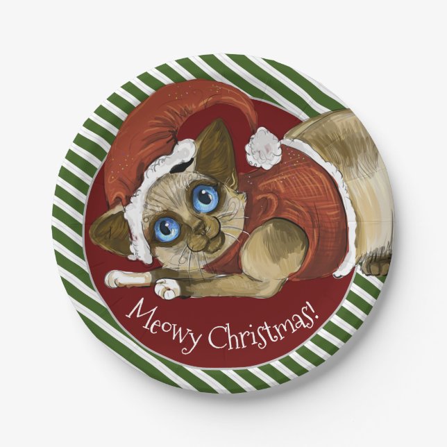 Santa Hat&Coat Christmas Kitty  Paper Plate (Front)