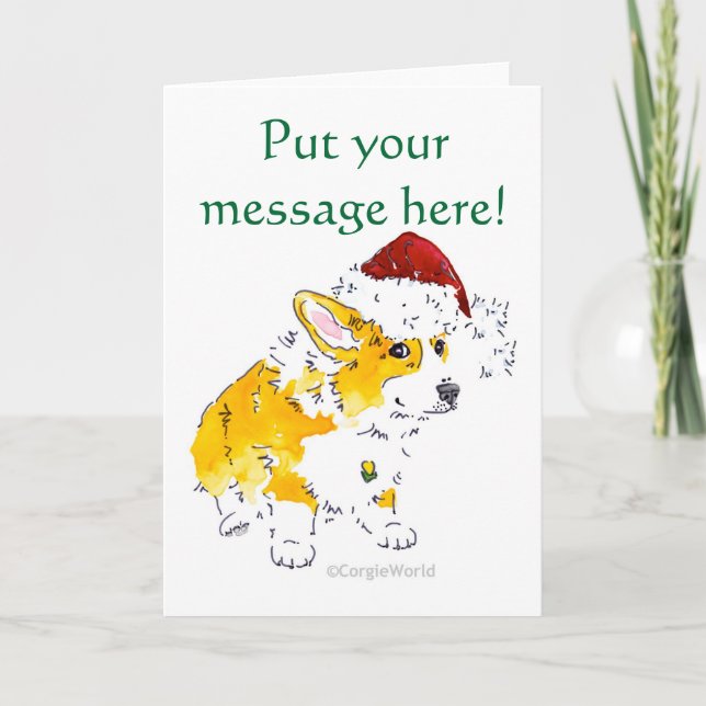 Santa Hat Corgi Christmas Card (Front)
