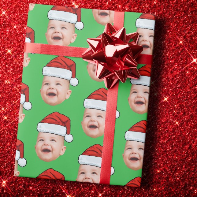 Santa Hat Custom Face Photo Christmas Wrapping Paper (Creator Uploaded)
