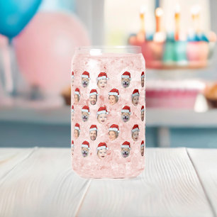 Santa Hat Custom Family Face 4 Photos Christmas Can Glass