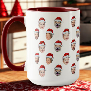 Santa Hat Custom Family Face 4 Photos Christmas Mug