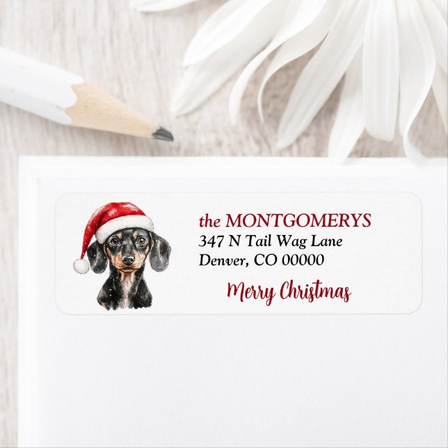 Santa Hat Dachshund Christmas Return Address (En situation)