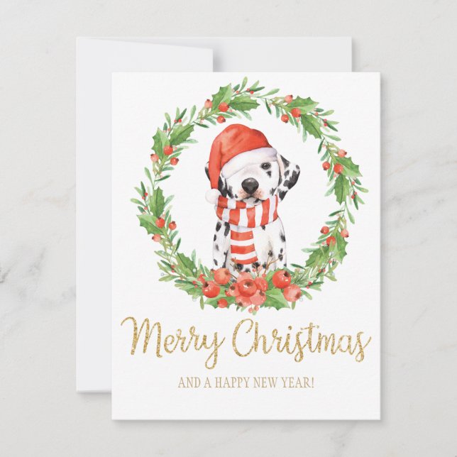 Santa Hat Dalmatian Dog Christmas Greetings Holiday Card (Front)