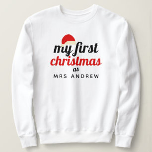 Santa Hat Elegant First Christmas Mrs Name Sweatshirt