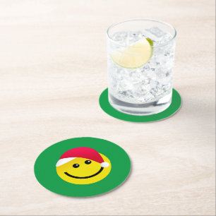 Santa Hat Emoji Round Paper Coaster