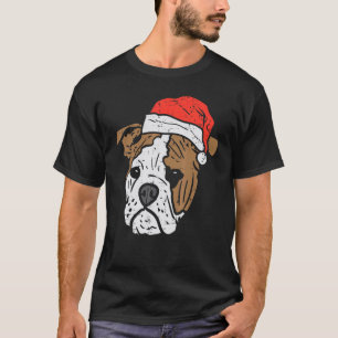 Santa Hat English Bulldog Christmas Pet Dog  Owner T-Shirt