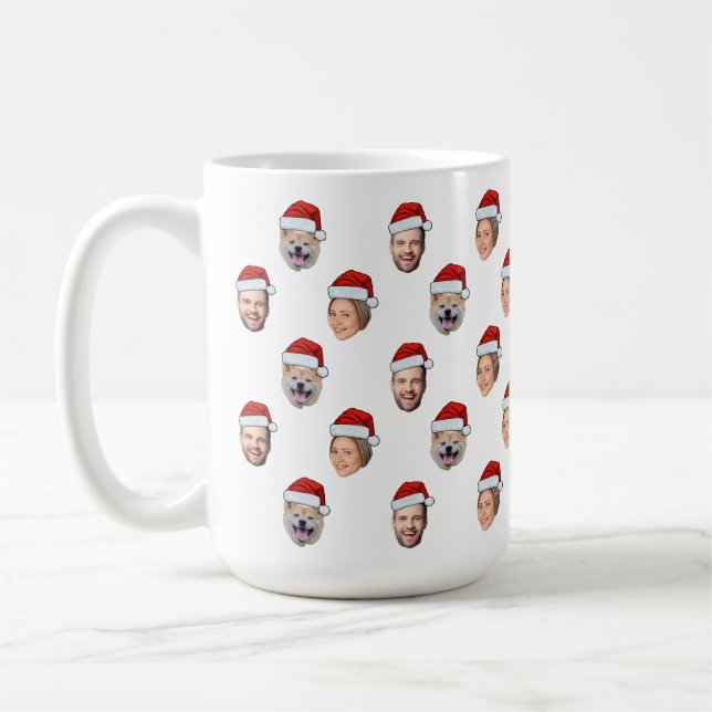 Santa Hat Face 3 Photos Family Christmas Gift Coffee Mug (Left)
