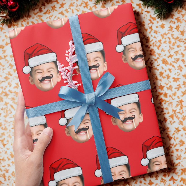Santa Hat Face Gift Wrap, Custom Face Wrapping Paper (Creator Uploaded)